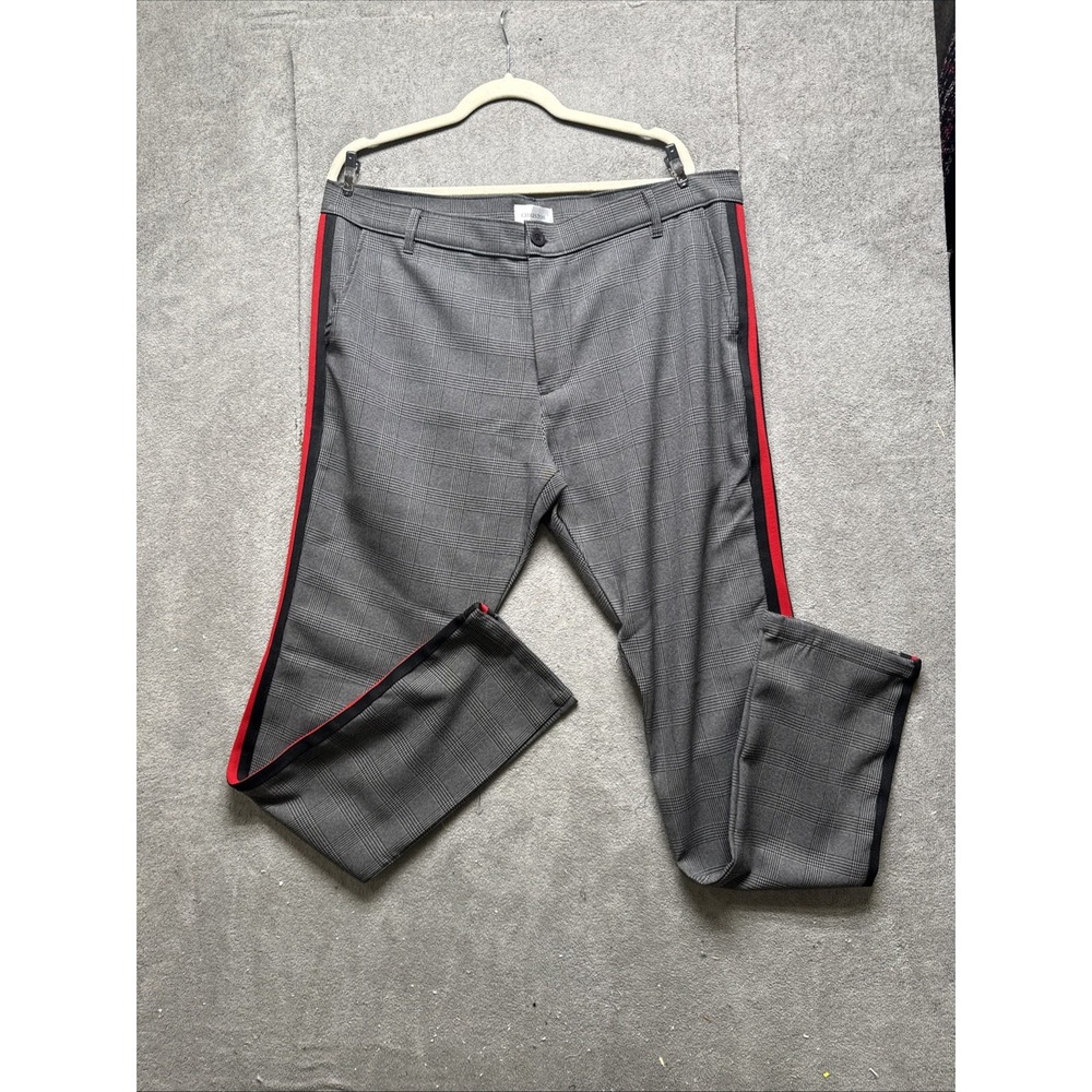 Christos Carter Trouser Pants 38 Gray Red Black Striped Plaid Houndstooth